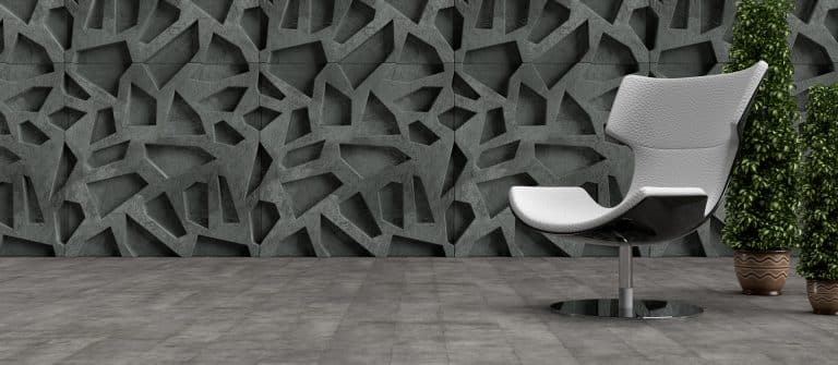 3d render white leather chair black body metal leg on concrete wall background and flowerpots background interior furniture sale – Produktfoto und Onlineshop Produktbilder